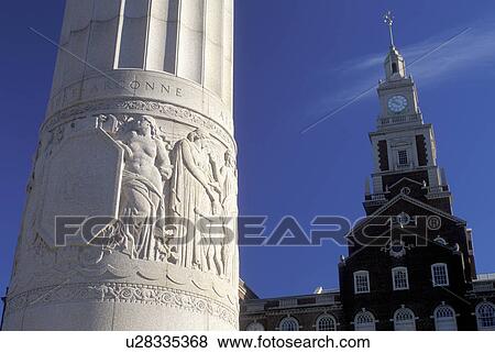 Stock Photo -  Providence, Rhode Island, RI, County Courthouse and World War I Monument in downtown Providence in the fall.. Fotosearch