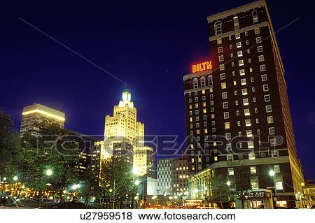 Stock Photo -  Providence, Rhode Island, RI, Downtown skyline of Providence in the evening.. Fotosearch
