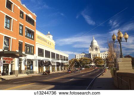 Stock Photograph -  Providence, Rhode Island, RI, Providence Place Mall and the Rhode Island State House in downtown Providence in the autumn.. Fotosearch
