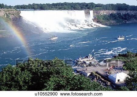 Stock Image -  rainbow, Niagara Falls, NY, New York, Rainbow over the Niagara River at the American Falls.. Fotosearch