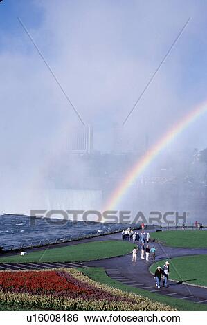 rainbow, Niagara Falls, waterfalls, New York, NY, Tourists look at the rainbow from the observation point over Horseshoe Falls on the Canadian side. View Large Photo Image Stock Photograph - rainbow, Niagara Falls, waterfalls, New York, NY, Tourists look at the rainbow from the observation point over Horseshoe Falls on the Canadian side. . Fotosearch