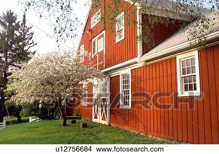 Picture -  red barn, shakers, Shaker Museum and Library, Old Chatham, New York. Fotosearch