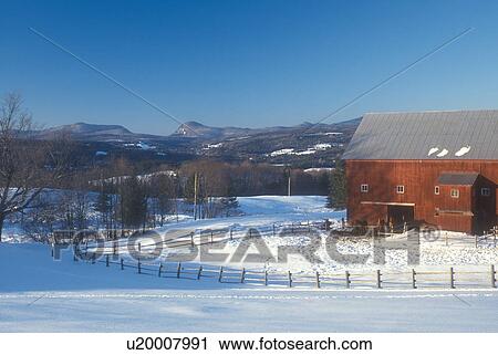 red barn, Vermont, VT, Horse farm with red barn overlooks the scenic countryside in the snow in winter in East Burke. View Large Photo Image Stock Image - red barn, Vermont, VT, Horse farm with red barn overlooks the scenic countryside in the snow in winter in East Burke. . Fotosearch