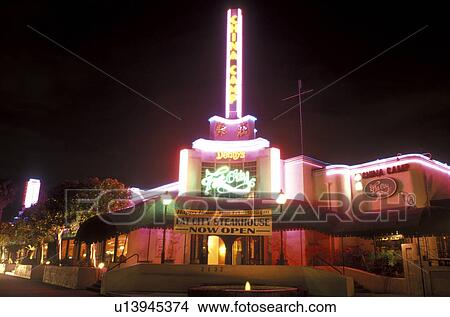 restaurant, neon light, San Diego, California, CA, Neon lights are illuminated at night at Denny's Fat City Restaurant in downtown San Diego. View Large Photo Image Picture - restaurant, neon light, San Diego, California, CA, Neon lights are illuminated at night at Denny's Fat City Restaurant in downtown San Diego.. Fotosearch