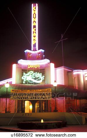 restaurant, neon light, San Diego, California, CA, Neon lights are illuminated at night at Denny's Fat City Restaurant in downtown San Diego. View Large Photo Image Stock Image - restaurant, neon light, San Diego, California, CA, Neon lights are illuminated at night at Denny's Fat City Restaurant in downtown San Diego.. Fotosearch