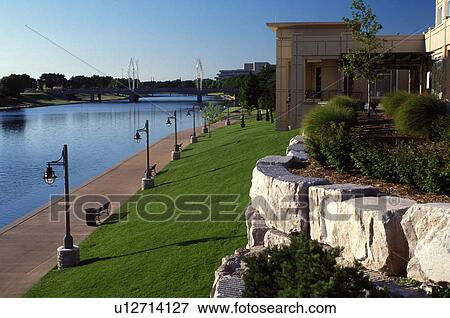 Stock Photo -  river, Wichita, KS, Kansas, Recreation path along the Big Arkansas River.. Fotosearch