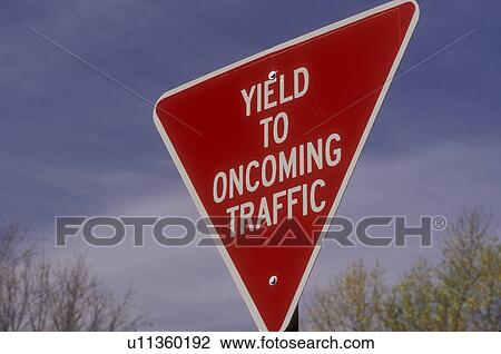 road sign, red yield sign, Yield to oncoming traffic View Large Photo Image Stock Image - road sign, red yield sign, Yield to oncoming traffic . Fotosearch