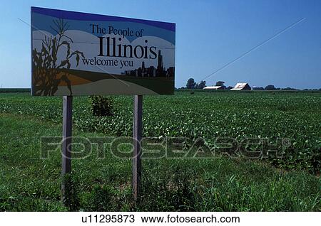 Stock Image -  road sign, Welcome sign, IL, Illinois, The People of Illinois Welcome You.. Fotosearch