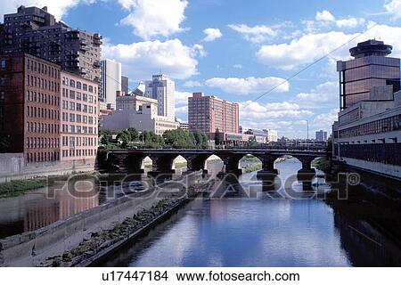 Picture -  Rochester, New York, NY, Genesee River flows through downtown Rochester.. Fotosearch