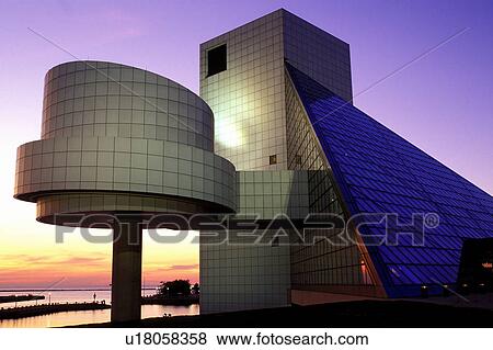 rock 'n roll, hall of fame, Cleveland, OH, Ohio, Rock and Roll Hall of Fame and Museum at sunset. View Large Photo Image Stock Photo - rock 'n roll, hall of fame, Cleveland, OH, Ohio, Rock and Roll Hall of Fame and Museum at sunset.. Fotosearch
