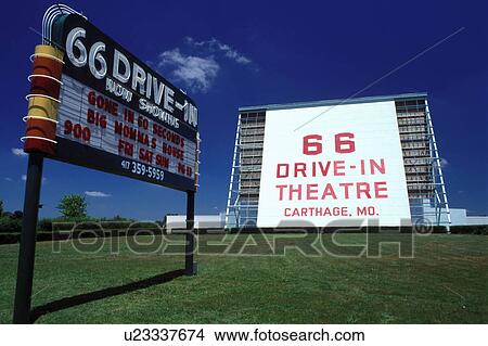 Picture -  Route 66, drive-in, Carthage, MO, Missouri, Historic Route 66 Drive-In Theatre.. Fotosearch
