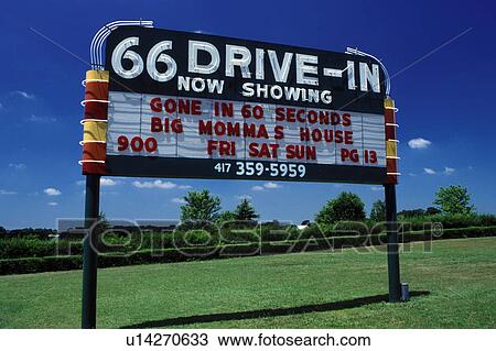 Stock Image -  Route 66, drive-in, Carthage, MO, Missouri, Historic Route 66 Drive-In Theatre.. Fotosearch