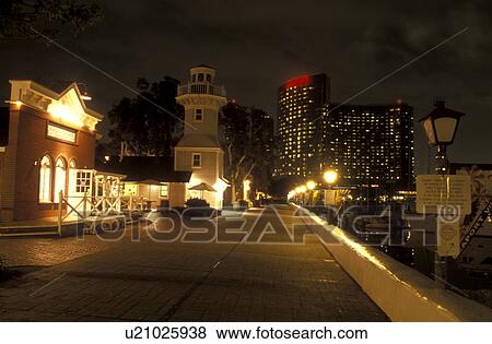 San Diego, California, CA, Seaport Village a modern shopping and dining complex in San Diego in the evening. View Large Photo Image Stock Photo - San Diego, California, CA, Seaport Village a modern shopping and dining complex in San Diego in the evening.. Fotosearch