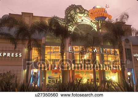Stock Image -  San Diego, California, CA, Westfield Shoppingtown Horton Plaza in downtown San Diego in the evening.. Fotosearch