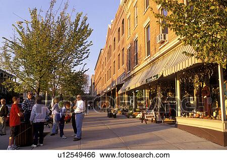 Stock Photograph -  Saratoga Springs, New York, NY, Downtown Saratoga Springs in the autumn.. Fotosearch