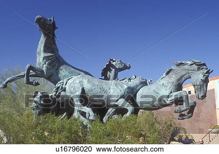 Stock Image -  Scottsdale, Arizona, AZ, Wild horse statue outside the Fleischer Museum in Scottsdale.. Fotosearch