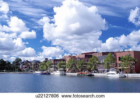 Stock Photograph -  Seneca Falls, canal, Finger Lakes, New York, NY, Cayuga-Seneca Canal.. Fotosearch