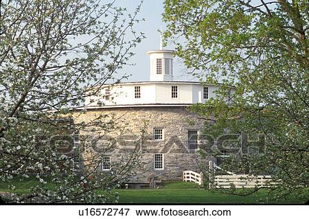 Shaker Museum, round barn, shakers, Pittsfield, Massachusetts, The Berkshires, Hancock Shaker Village in Pittsfield, Massachusetts in the spring. View Large Photo Image Stock Photo -  Shaker Museum, round barn, shakers, Pittsfield, Massachusetts, The Berkshires, Hancock Shaker Village in Pittsfield, Massachusetts in the spring.. Fotosearch