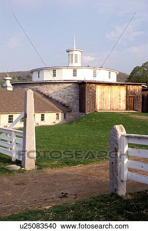 Stock Image -  shakers, Round Stone Barn, Hancock Shaker Village, Pittsfield, Massachusetts, The Berkshires, spring.. Fotosearch