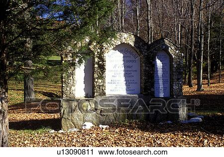 Stock Image -  shrine, pilgrimage, Litchfield, Connecticut, CT, Litchfield Hills, Housatonic Valley Region, Lourdes of Litchfield in the autumn. Our Lady of Lourdes.. Fotosearch