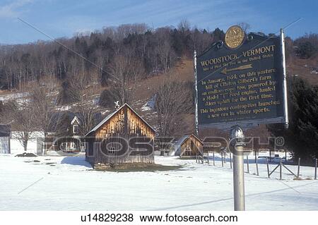 Stock Photo -  ski resort, winter, Woodstock, snow, Site of the First Ski Tow (ski lift) in the U. S. A. in Woodstock in Windsor County in the state of Vermont. . Fotosearch