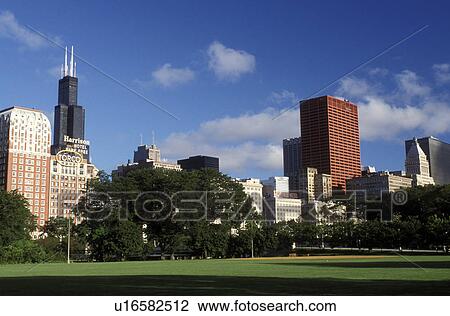 skyline, Chicago, Illinois, IL, Downtown skyline of Chicago from Grant Park. View Large Photo Image Stock Image - skyline, Chicago, Illinois, IL, Downtown skyline of Chicago from Grant Park.. Fotosearch