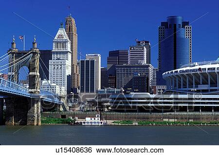 skyline, Cincinnati, OH, Ohio, Downtown skyline of Cincinnati across the Ohio River. View Large Photo Image Stock Photograph - skyline, Cincinnati, OH, Ohio, Downtown skyline of Cincinnati across the Ohio River. . Fotosearch