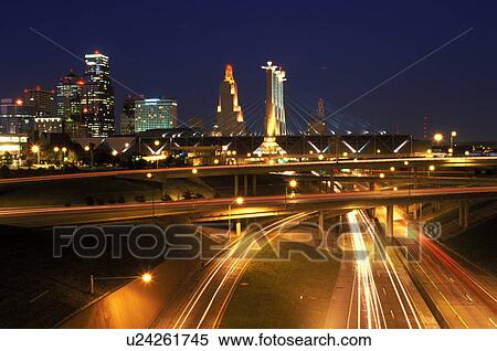 skyline, expressway, Kansas City, MO, Missouri, downtown skyline of Kansas City and I-670/I-35 at night. View Large Photo Image Stock Photography - skyline, expressway, Kansas City, MO, Missouri, downtown skyline of Kansas City and I-670/I-35 at night.. Fotosearch