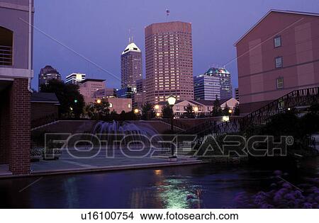 skyline, Indianapolis, IN, Indiana, Downtown skyline of Indianapolis from Historic Central Canal in the evening. View Large Photo Image Picture - skyline, Indianapolis, IN, Indiana, Downtown skyline of Indianapolis from Historic Central Canal in the evening.. Fotosearch