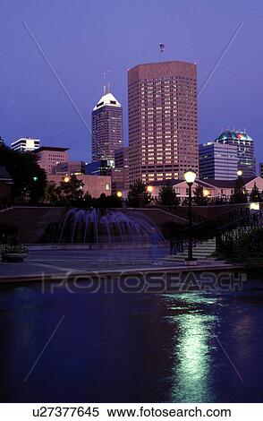 skyline, Indianapolis, IN, Indiana, Downtown skyline of Indianapolis from Historic Central Canal in the evening. View Large Photo Image Stock Photography - skyline, Indianapolis, IN, Indiana, Downtown skyline of Indianapolis from Historic Central Canal in the evening.. Fotosearch