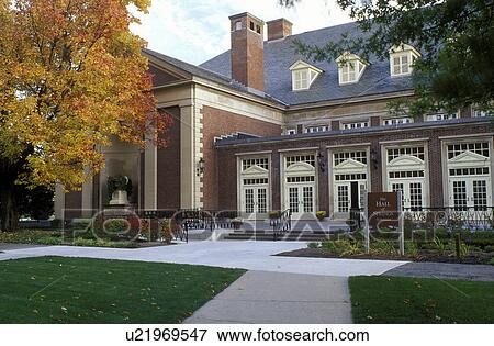 Stock Photo -  spa, Saratoga Springs, New York, NY, The Hall of Springs at Saratoga Spa State Park in Saratoga Springs in the autumn.. Fotosearch
