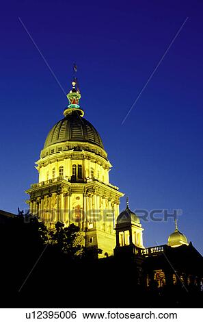 Springfield, State Capitol, dome, capitol, Statehouse, IL, Illinois, The dome of The Illinois State Capitol building is illuminated in the evening in the capital city of Springfield, Illinois. View Large Photo Image Stock Photograph - Springfield, State Capitol, dome, capitol, Statehouse, IL, Illinois, The dome of The Illinois State Capitol building is illuminated in the evening in the capital city of Springfield, Illinois. . Fotosearch