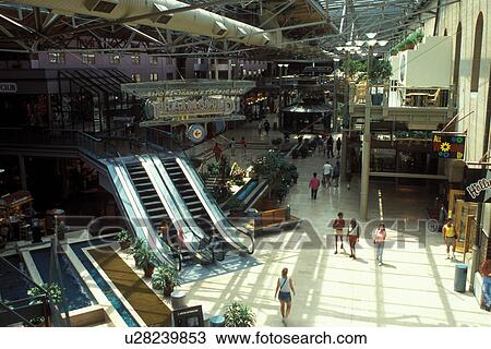 Stock Image -  St. Louis, Union Station, mall, MO, Missouri, Interior view of the shopping mall in Union Station.. Fotosearch