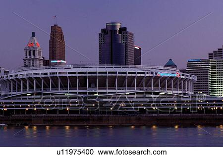 stadium, Cincinnati, skyline, OH, Ohio, Cinergy Field, home of the Cincinnati Reds, and downtown skyline of Cincinnati across the Ohio River in the evening. View Large Photo Image Stock Image - stadium, Cincinnati, skyline, OH, Ohio, Cinergy Field, home of the Cincinnati Reds, and downtown skyline of Cincinnati across the Ohio River in the evening. . Fotosearch
