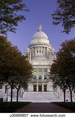 Stock Photo -  State Capitol, Providence, State House, Rhode Island, RI, The Rhode Island State House in the evening in the Capital City of Providence. Fotosearch