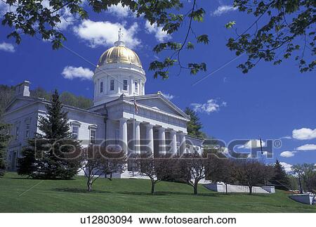 Picture -  State Capitol, spring, Montpelier, VT, Vermont, State House in the capital city of Montpelier in the spring.. Fotosearch