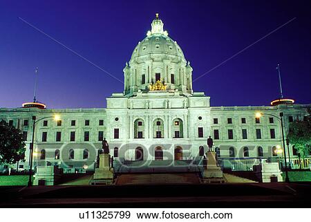 Stock Photo -  State Capitol, State House, Saint Paul, MN, Minnesota, Twin Cities, The Minnesota State Capitol Building in the evening in the Capital City of St. Paul.. Fotosearch