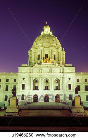Stock Image -  State Capitol, State House, St. Paul, MN, Minnesota, Twin Cities, The Minnesota State Capitol Building in the evening in the Capital City of Saint Paul.. Fotosearch