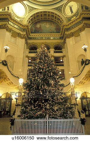 Stock Image -  State Capitol, State House, Harrisburg, PA, Pennsylvania, A beautiful Christmas tree decorates The Capitol Rotunda inside The Pennsylvania State Capitol Building in the capital city of Harrisburg.. Fotosearch