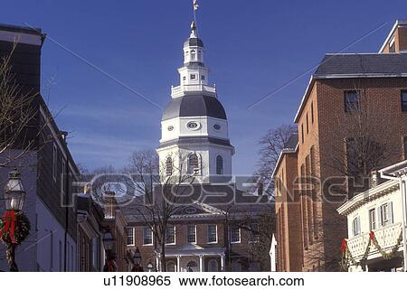 Stock Photography -  State House, Annapolis, State Capitol, MD, Maryland, The Maryland State House from downtown Annapolis.. Fotosearch