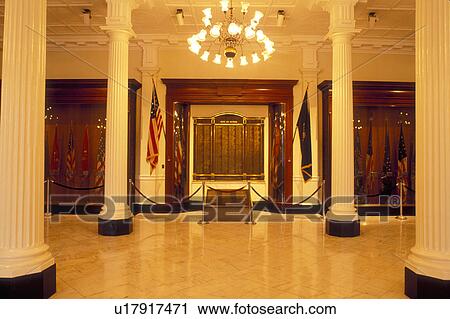 Stock Image -  State House, Concord, State Capitol, NH, New Hampshire, Hall of Flags inside The New Hampshire State House in the capital city of Concord.. Fotosearch