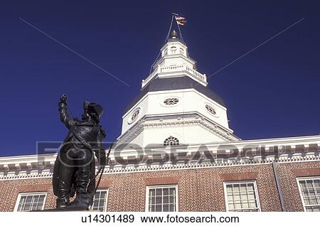 Stock Photo -  State House, Maryland, State Capitol, Annapolis, MD, Dekalb statue outside the Maryland State House in the capital city of Annapolis.. Fotosearch