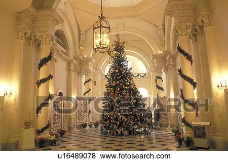 Stock Photo -  State House, State Capitol, Annapolis, MD, Maryland, A Christmas tree decorates the foyer of the Maryland State House in the capital city of Annapolis.. Fotosearch