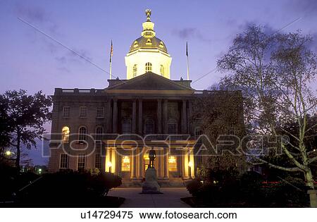 Stock Photography -  State House, State Capitol, Concord, NH, New Hampshire, The New Hampshire State House in the capital city of Concord illuminated at night.. Fotosearch