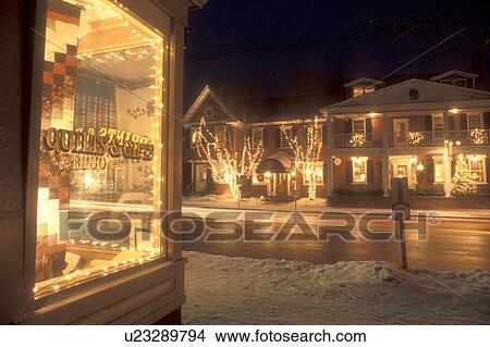 Stowe, country inn, inn, resort, hotel, ski resort, Christmas, holiday, decorations, resort, evening, snow, winter, Vermont, The Green Mountain Inn and village gift shop are decorated for the Christmas holiday season in the village of Stowe on a snow cov View Large Photo Image Picture - Stowe, country inn, inn, resort, hotel, ski resort, Christmas, holiday, decorations, resort, evening, snow, winter, Vermont, The Green Mountain Inn and village gift shop are decorated for the Christmas holiday season in the village of Stowe on a snow cov. Fotosearch