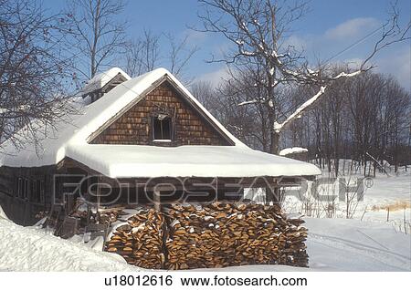 sugarhouse, maple syrup, winter, Marshfield, VT, Vermont, Sugar shack with a pile of wood in winter in Marshfield. View Large Photo Image Stock Photograph - sugarhouse, maple syrup, winter, Marshfield, VT, Vermont, Sugar shack with a pile of wood in winter in Marshfield.. Fotosearch