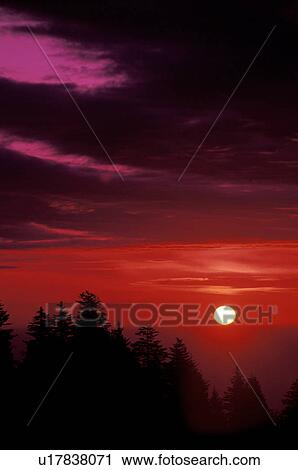 Stock Image -  sunrise, North Carolina, NC, Sunrise over the Appalachian Mountains from the Blue Ridge Parkway.. Fotosearch