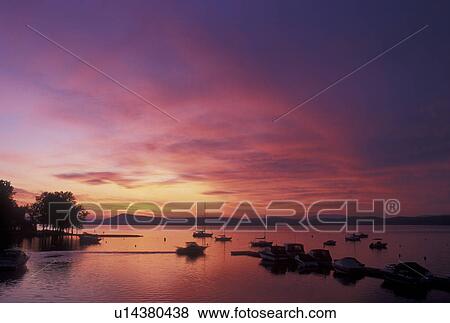 Stock Photo -  sunrise, Vermont, VT, South Hero, [Sunrise, sunset] over Appletree Marina on Lake Champlain.. Fotosearch