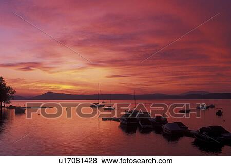 Stock Photo -  sunrise, Vermont, VT, South Hero, [Sunrise, sunset] over Appletree Marina on Lake Champlain.. Fotosearch