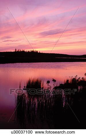 Stock Image -  sunset, sunrise, Newfoundland, NF, Canada, Sunset at Milan Arm in St. Anthony.. Fotosearch